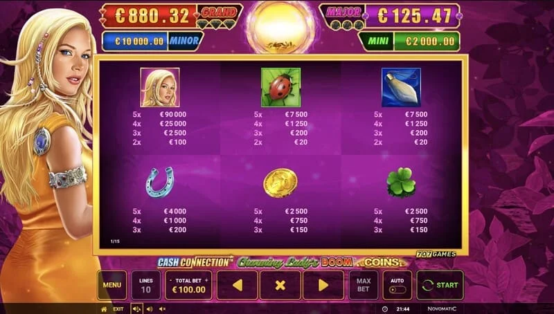 Cash Connection - Charming Lady's Boom Coins - mini-igra Boom Spins na proširenoj rešetki