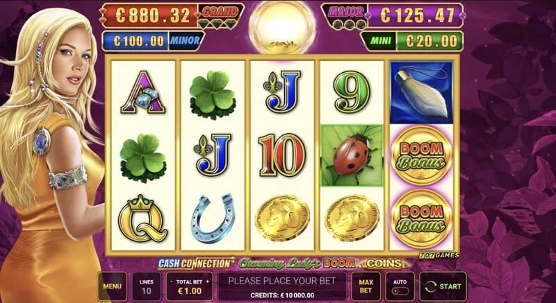 Cash Connection - Charming Lady's Boom Coins - rešetka 5x3 sa simbolima sreće